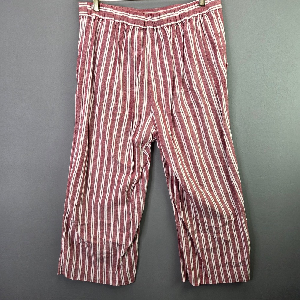 Banana Republic Rowan Wide Leg Pants 14 Red White Stripe Cotton Rayon Relaxed - Picture 6 of 7